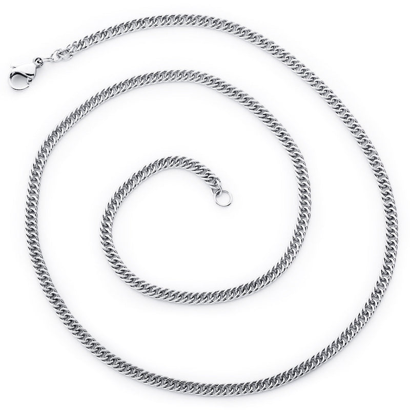 22 Inch 2.5mm Diamond Cut Stainless Steel Flat Double Curb Chain Necklace