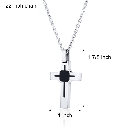 Art Deco Style Polished Finish Stainless Steel Cross Pendant With 22 inch Chain