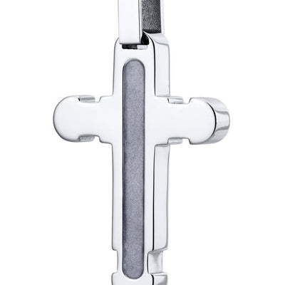 Rounded Notch Design Polished Finish Stainless Steel Cross Pendant With 22 inch Chain