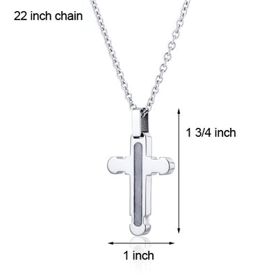 Rounded Notch Design Polished Finish Stainless Steel Cross Pendant With 22 inch Chain