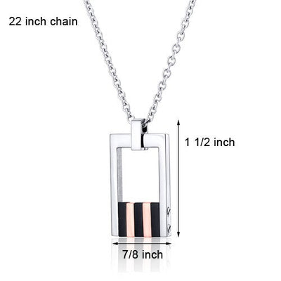 Rose Gold Stripe Polished Steel Pendant With 22 inch Chain