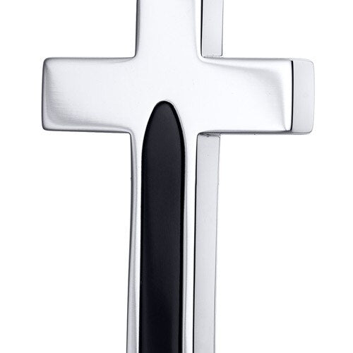 Black Center Polished Steel Cross Pendant With 22 inch Chain