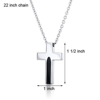 Black Center Polished Steel Cross Pendant With 22 inch Chain