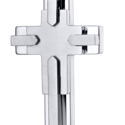 Multi-Layered Two Tone Stainless Steel Cross Pendant With 22 inch Chain