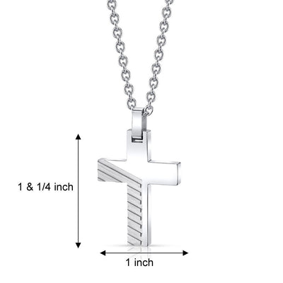 Two-Tone Razor Cut Stainless Steel Cross Pendant with 22 inch Necklace