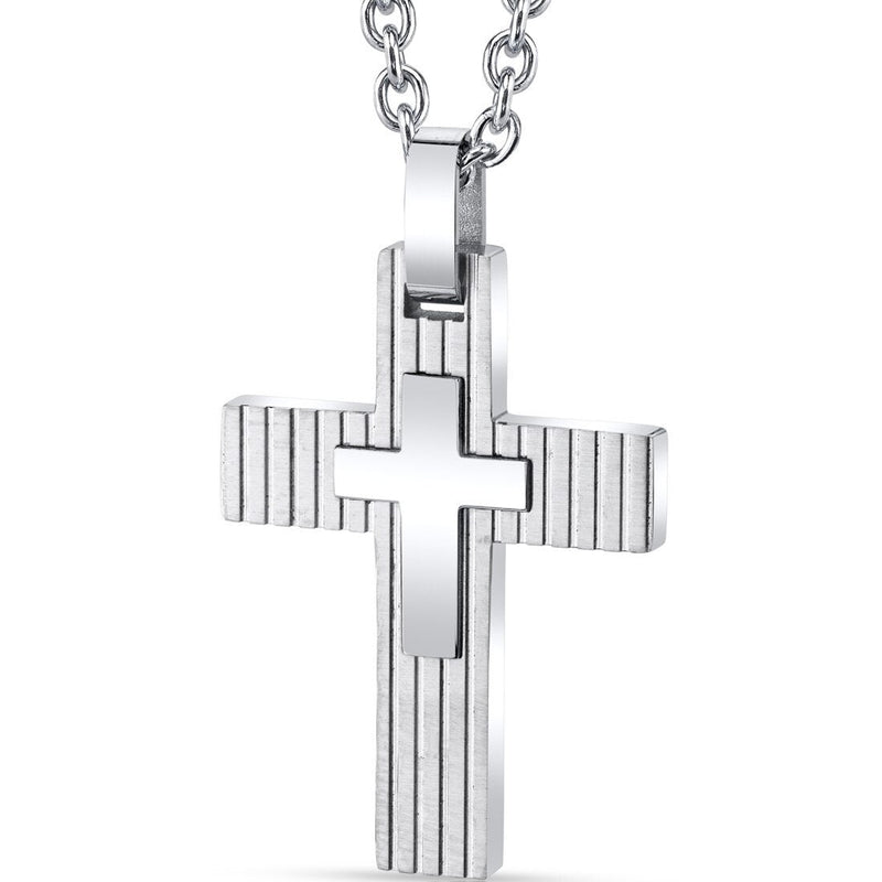 Layered Two-Toned Stainless Steel Cross Pendant with 22 inch Necklace