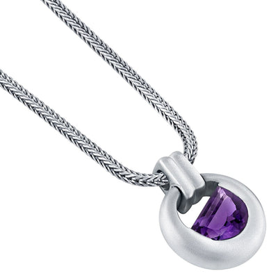 Half Moon Shape Amethyst Amulet Pendant Necklace for Men Sterling Silver 3 Carats