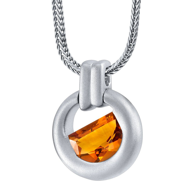 Half Moon Shape Citrine Amulet Pendant Necklace for Men Sterling Silver 3 Carats