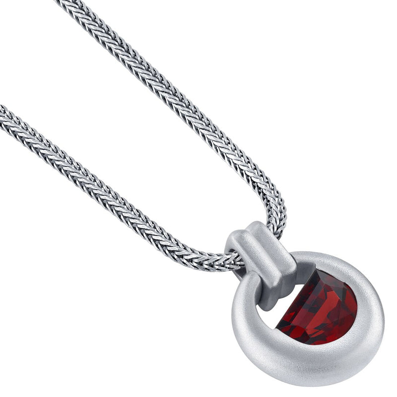 Half Moon Shape Garnet Amulet Pendant Necklace for Men Sterling Silver 4.50 Carats