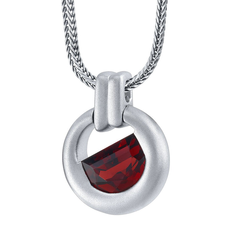 Half Moon Shape Garnet Amulet Pendant Necklace for Men Sterling Silver 4.50 Carats