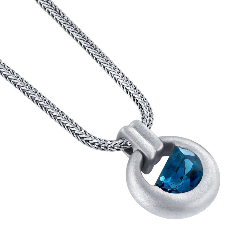 Half Moon Shape London Blue Topaz Amulet Pendant Necklace for Men Sterling Silver 4 Carats