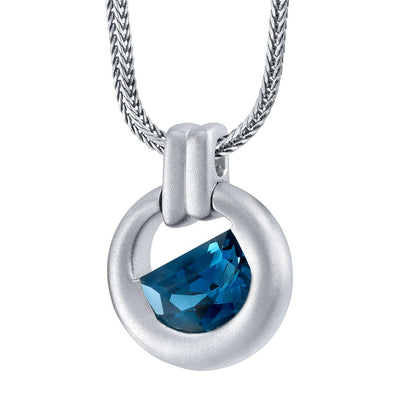 Half Moon Shape London Blue Topaz Amulet Pendant Necklace for Men Sterling Silver 4 Carats