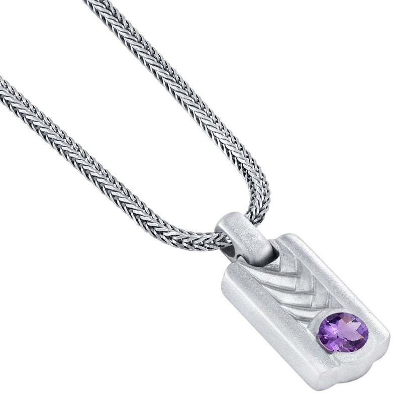 Amethyst Chevron Pendant Necklace for Men Sterling Silver