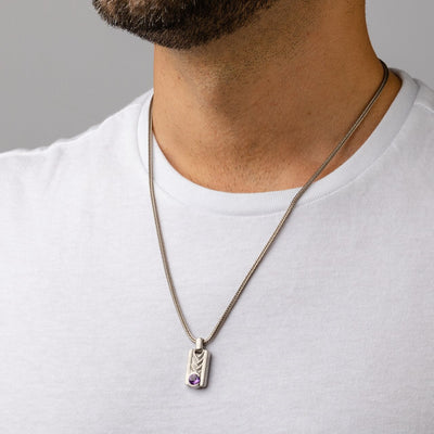 Amethyst Chevron Pendant Necklace for Men Sterling Silver