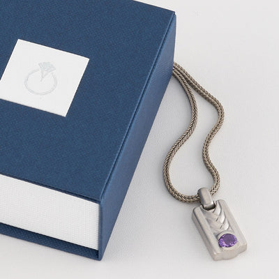 Amethyst Chevron Pendant Necklace for Men Sterling Silver