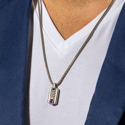 Amethyst Chevron Pendant Necklace for Men Sterling Silver