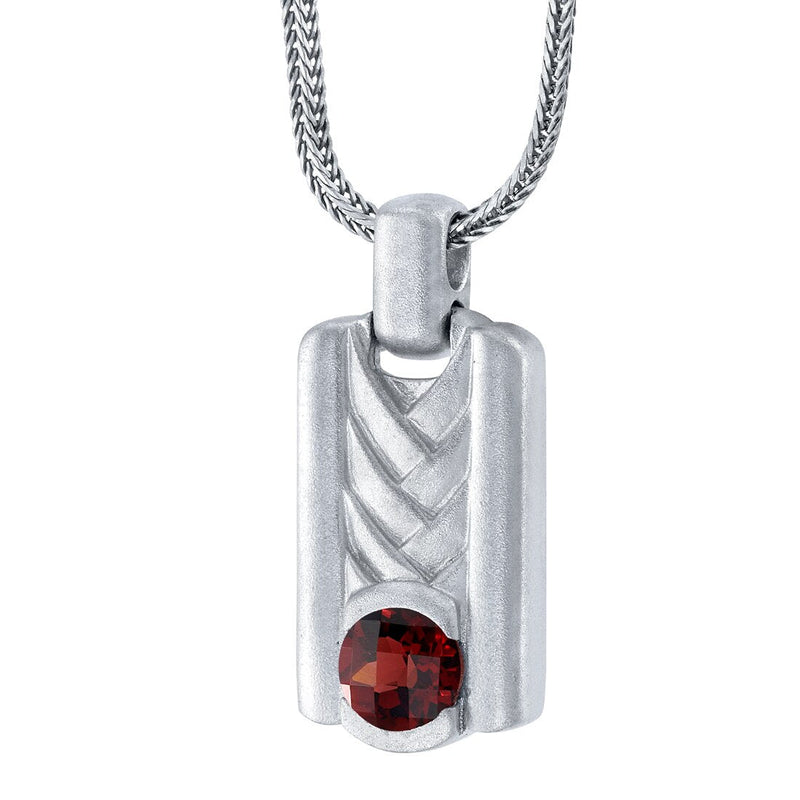 Garnet Chevron Pendant Necklace for Men Sterling Silver 1.25 Carats