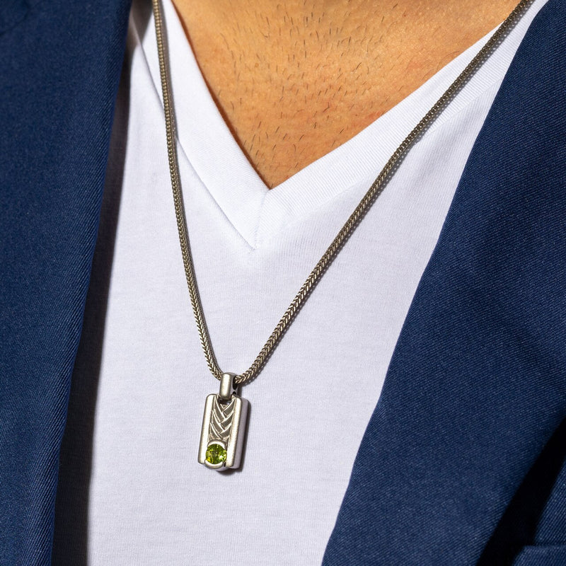 Peridot Chevron Pendant Necklace for Men Sterling Silver