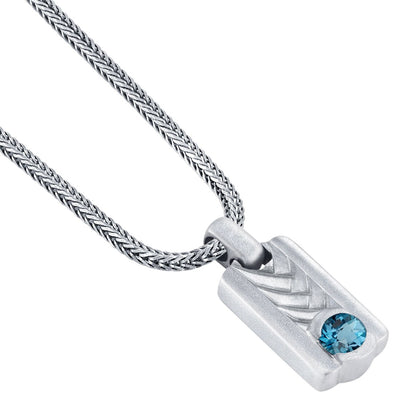 London Blue Topaz Chevron Pendant Necklace for Men Sterling Silver 1 Carat