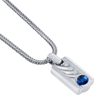 Blue Sapphire Chevron Pendant Necklace for Men Sterling Silver 1 Carat