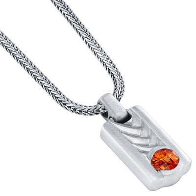 Padparadscha Sapphire Chevron Pendant Necklace for Men Sterling Silver 1 Carat