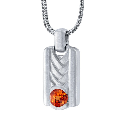 Padparadscha Sapphire Chevron Pendant Necklace for Men Sterling Silver 1 Carat