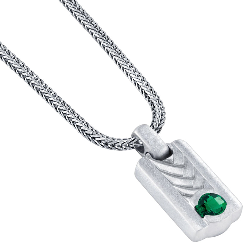 Emerald Chevron Pendant Necklace for Men Sterling Silver 1 Carat