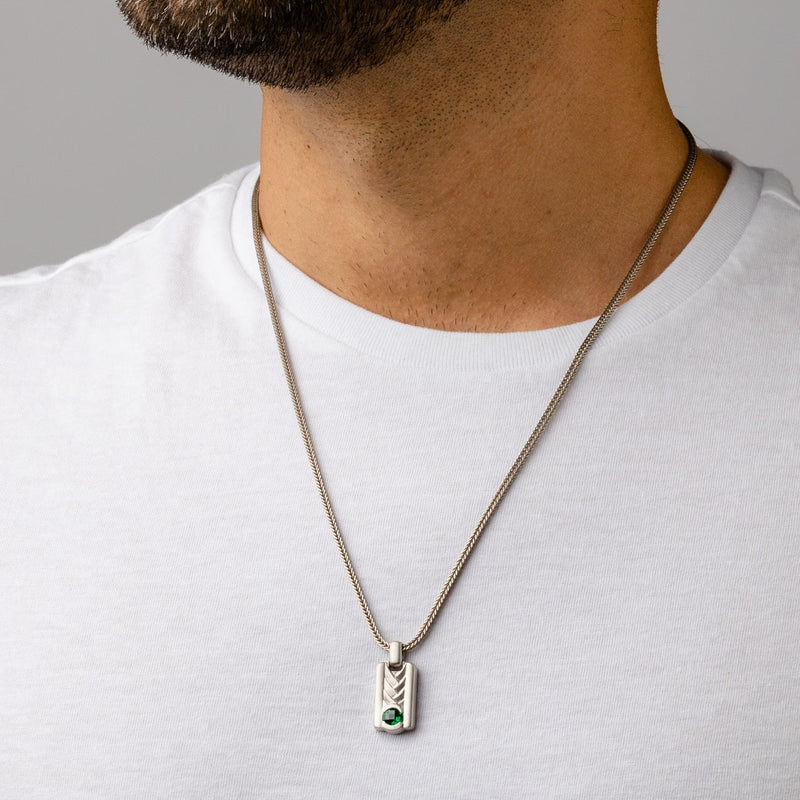 Emerald Chevron Pendant Necklace for Men Sterling Silver 1 Carat