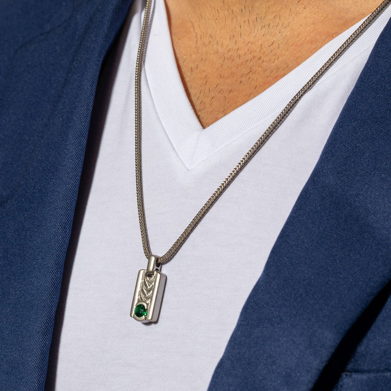 Emerald Chevron Pendant Necklace for Men Sterling Silver 1 Carat