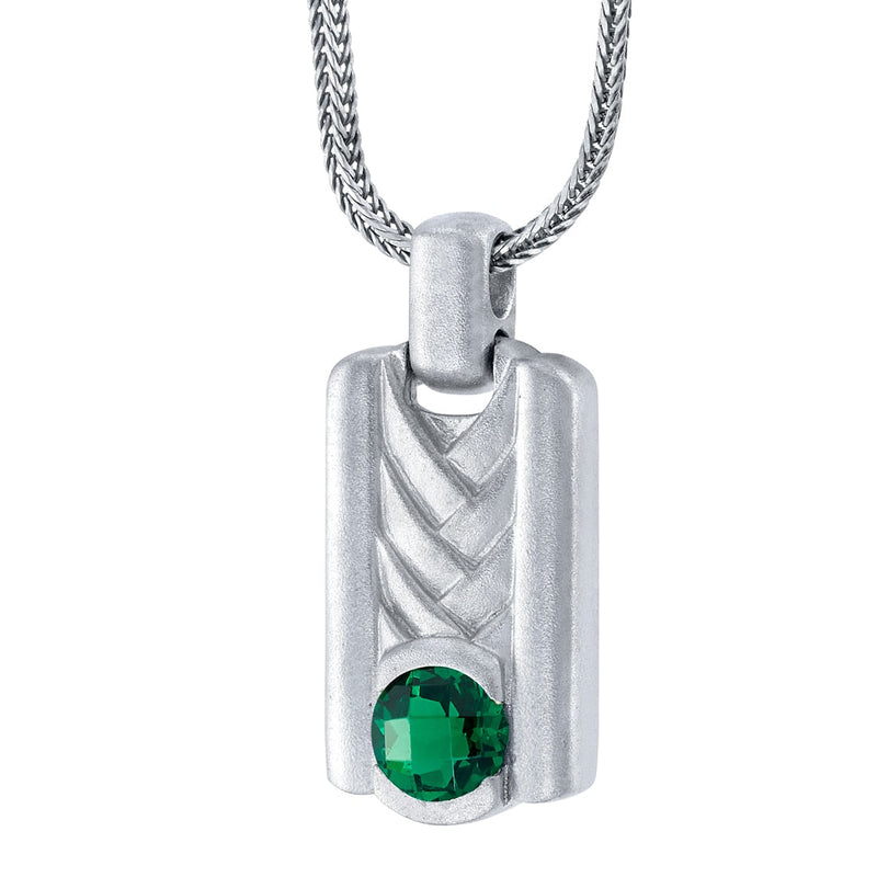 Emerald Chevron Pendant Necklace for Men Sterling Silver 1 Carat