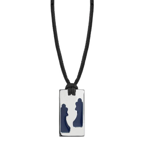 Steel High Polished Finish Two Blue Queens Tag Pendant SN7976