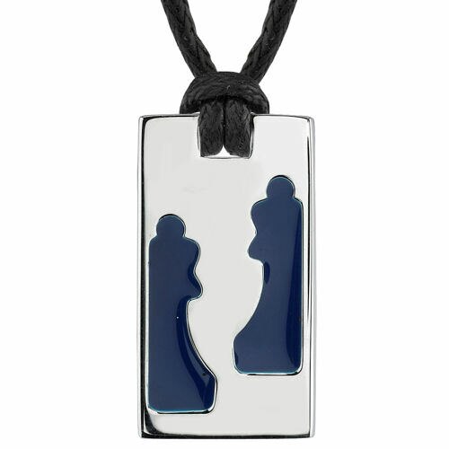 Steel High Polished Finish Two Blue Queens Tag Pendant SN7976