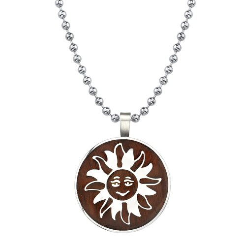 Steel Brushed Medallion with Red wood Finish and Sun Symbol SN7980