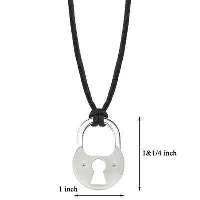 Stainless Steel Brushed Finish Padlock Pendant on a Black Cord