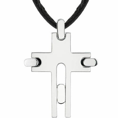 Steel Brushed Finish Modern Cross on a Black Cord SN7994