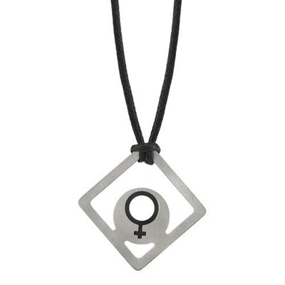 Steel Brushed Finish with Rubber Venus Symbol Square Pendant SN8000