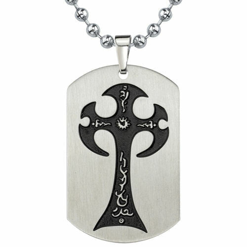 Steel Brushed Finish Gothic Cross Tattoo Style Pendant SN8002