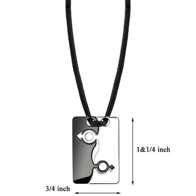 Stainless Steel Mars Symbol Puzzle Pendant on a Black Cord