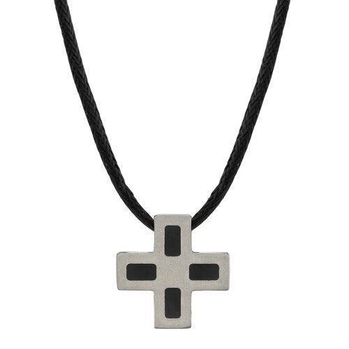 Titanium Brushed Finish and Black Rubber-inlay Cross Pendant SN8058