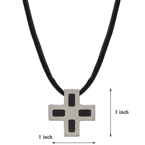 Titanium Brushed Finish and Black Rubber-inlay Cross Pendant SN8058