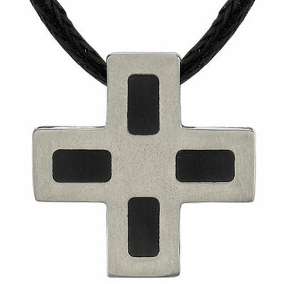 Titanium Brushed Finish and Black Rubber-inlay Cross Pendant SN8058