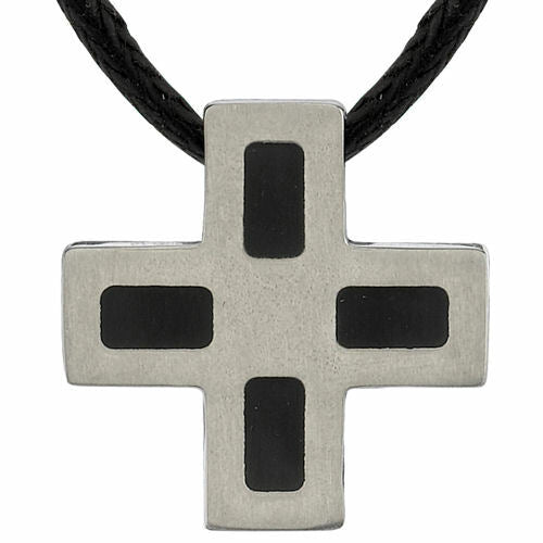 Titanium Brushed Finish and Black Rubber-inlay Cross Pendant SN8058