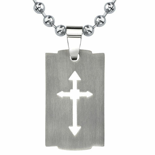 Titanium Brushed Finish Arrow Cross Razor Bladed Design Pendant SN8060