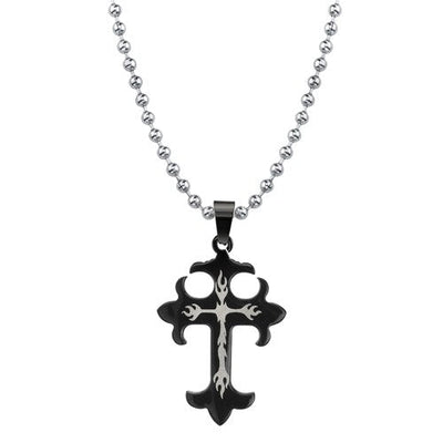 Steel Medieval Gothic Cross Pendant with Flame Tattoo Motif SN8078