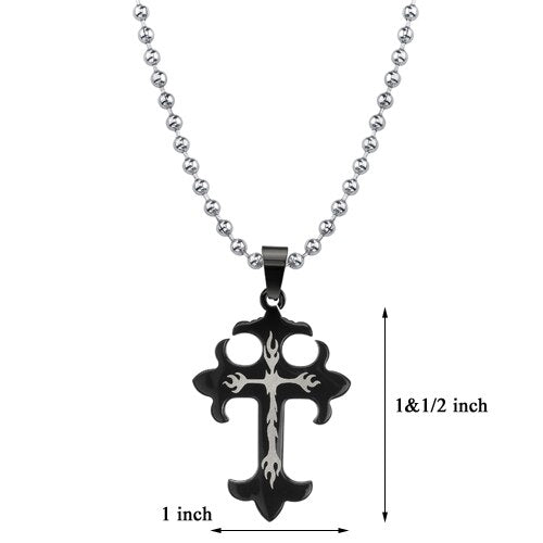 Steel Medieval Gothic Cross Pendant with Flame Tattoo Motif SN8078