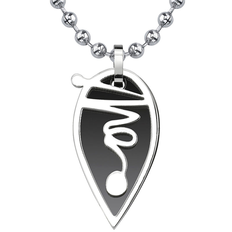 Stainless Steel Teardrop Dual-tone Gunmetal Squiggle Pendant