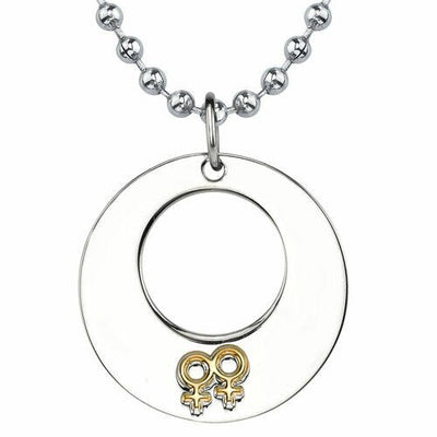 Steel Gunmetal Circle Pendant with Double Female Insignias SN8086