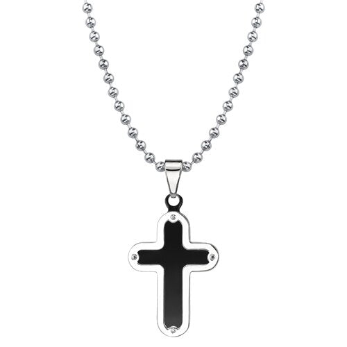 Steel Modern Cross Pendant on a Steel Ball Chain