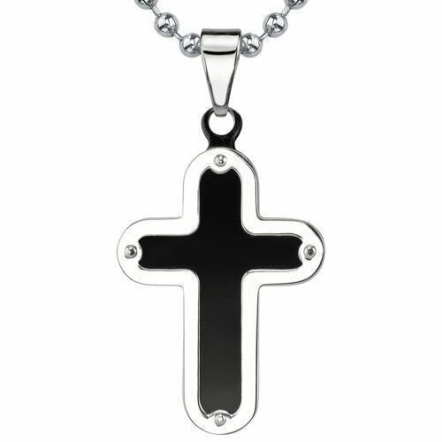 Steel Modern Cross Pendant on a Steel Ball Chain