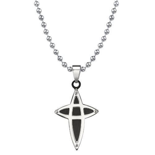 Stainless Steel Black Enamel Modern Cross Pendant Necklace